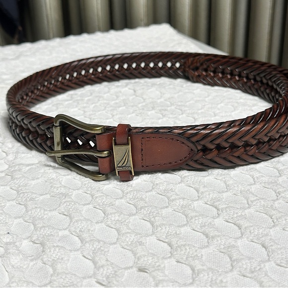 Nautica Men’s NWT Brown Leather Braided Belt Preppy Nautical Minimalist - Picture 10 of 15